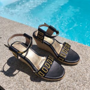Sandalias Menorca con cuña de yute negras